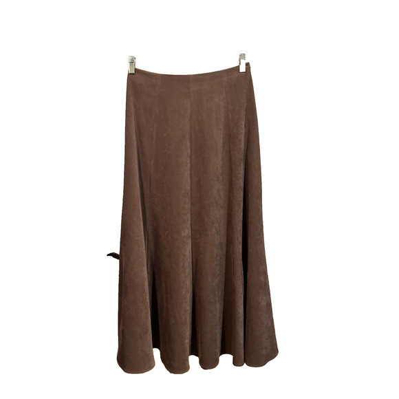 VTG Banjo Faux Suede Midi Skirt Brown Size Medium Y2K Boho Western - Picture 1 of 8